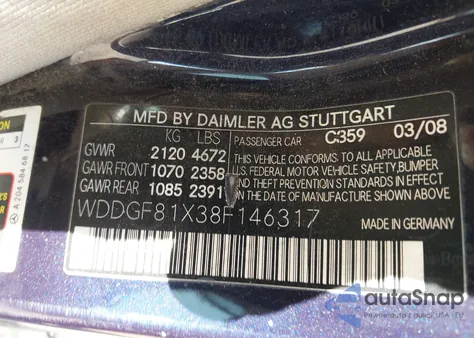 2008 Mercedes-Benz C 300 Luxury 4Matic/Sport 4Matic из США, поврежденный, VIN WDDGF81X38F146317